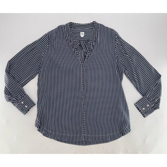Gap Women’s Navy & White Tie Neck Striped Blouse Size L, Career, Preppy, Boho‎ - Picture 3 of 10